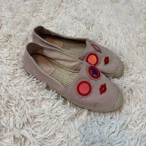 Kate Spade Grenada Glasses Espadrille Slip On Flats Size 7.5 Canvas Pale Vellum